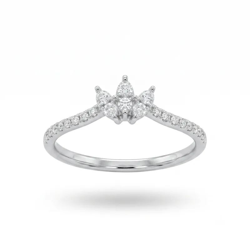 14K White Gold Tri-marquise  Diamond Ring 