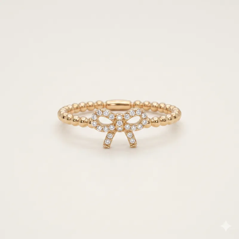 14K Yellow Gold Bow Daimond Ring 
