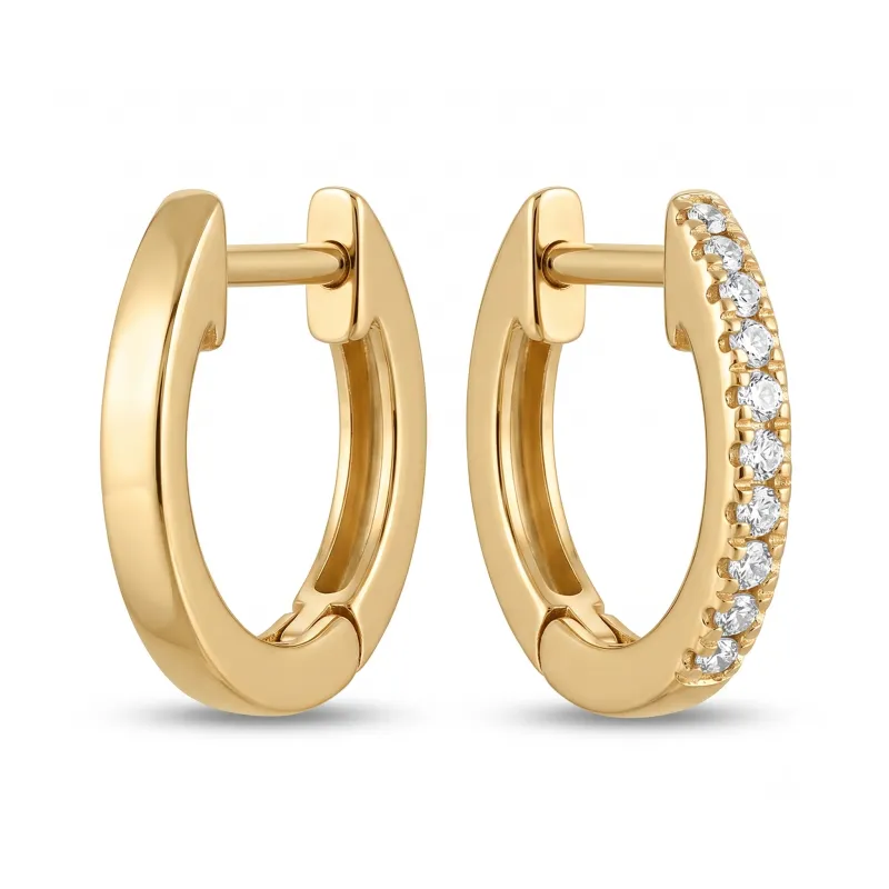 14K Yellow Gold  Diamond Huggies 12mm outer
