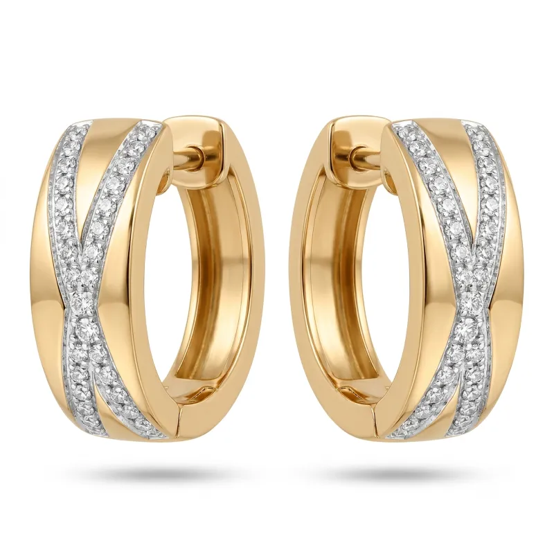 14K Yellow Gold  X Diamond Huggies