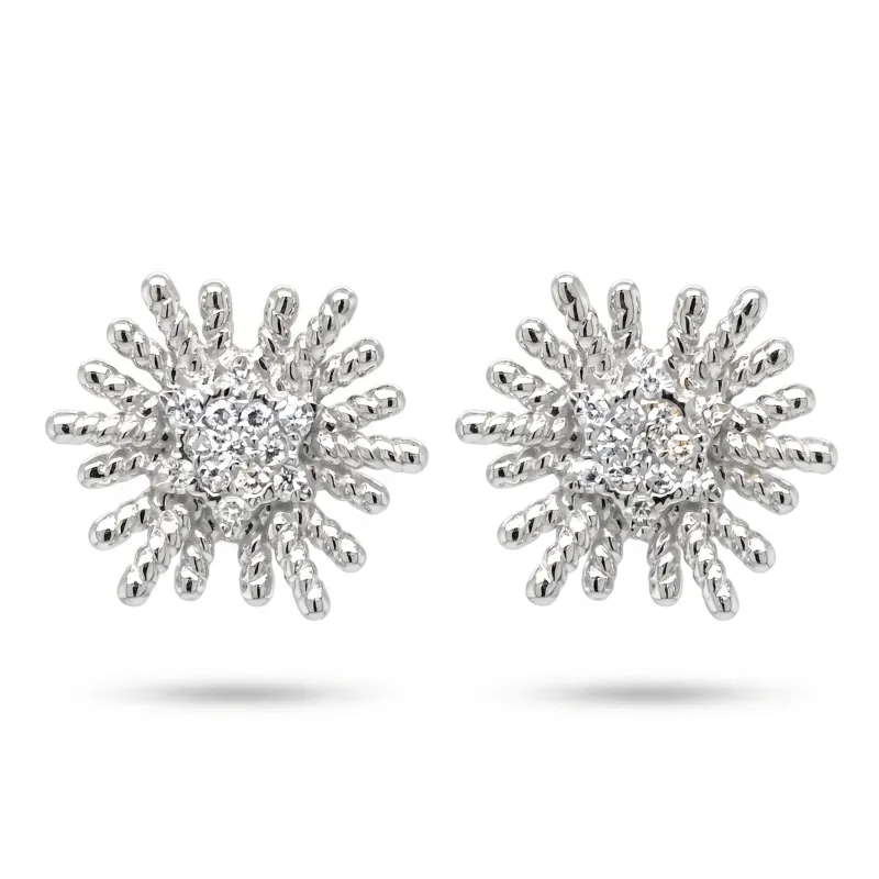 14K White Gold Diamond Sunburst studs