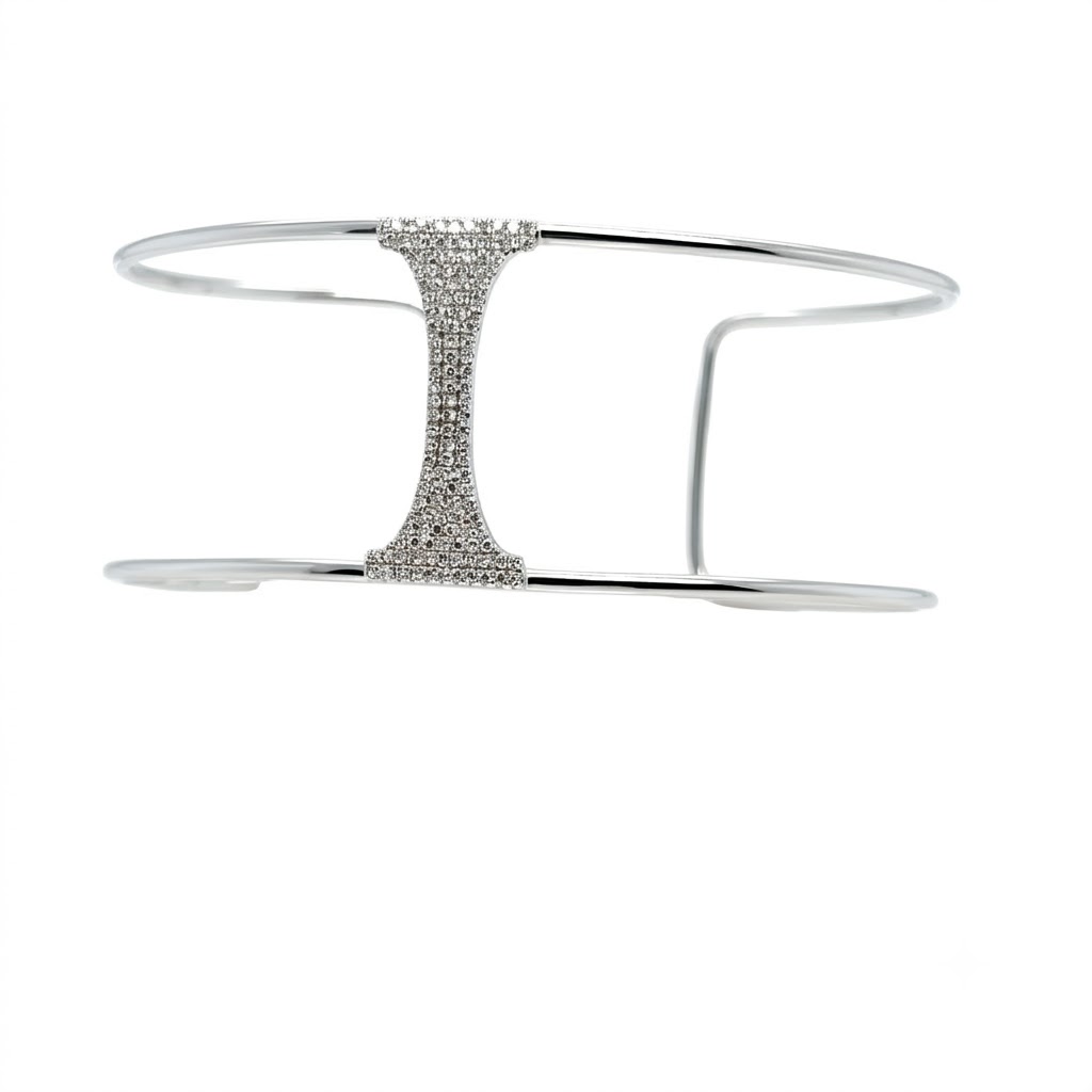 14K White Gold Diamond Cuff Bangle 