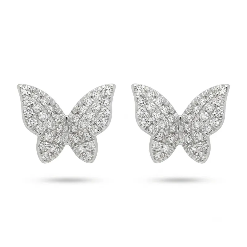 14K White Gold Diamond Butterfly Studs 