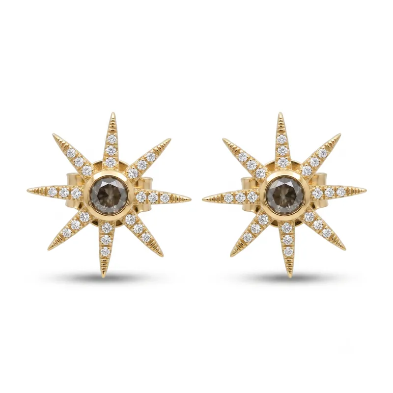 14K Yellow Gold & Diamond Star Studs with Labrodorite