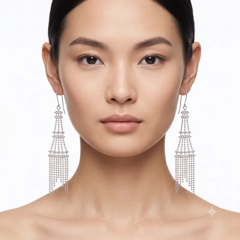 18K white gold Long Eiffel Tower Earring