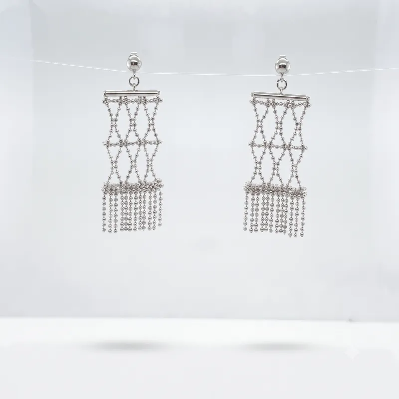 18K white gold Square Fringe Earrings