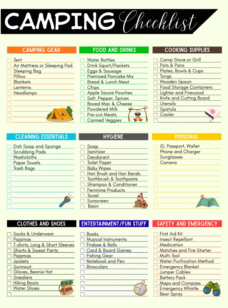 Camping Packing Checklist – Printable Camping Gear List PDF