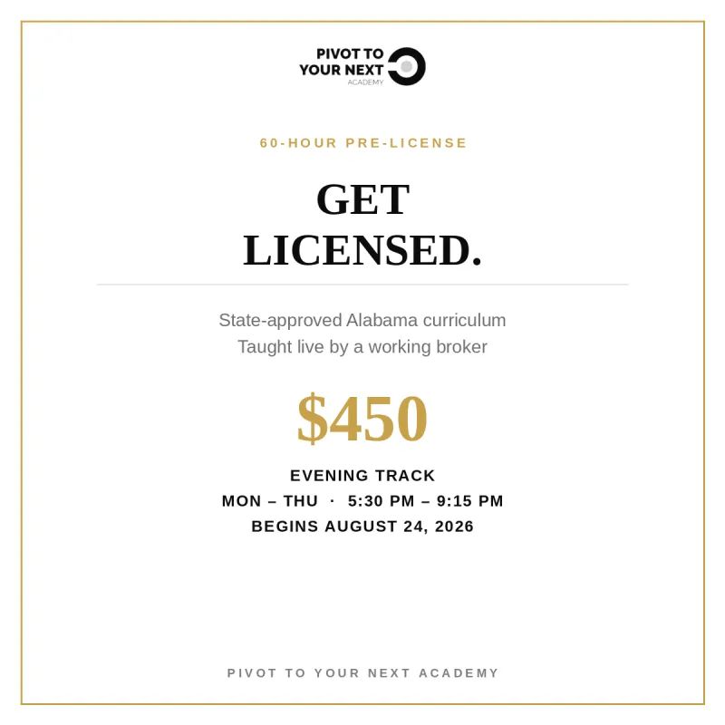 60-Hour Pre-License — EVENING (Aug 24) — $450 Mon–Thu, 5:30 PM – 9:15 PM