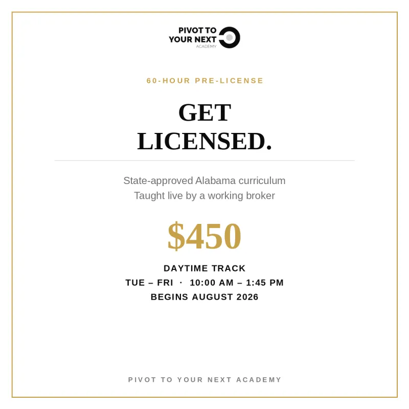 60-Hour Pre-License — DAYTIME (Aug 25) — $450 Tue–Fri, 10:00 AM – 1:45 PM