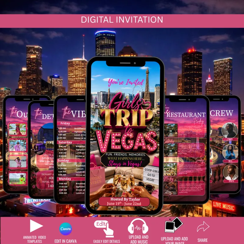  Las Vegas  Trip Pink Invitation Template