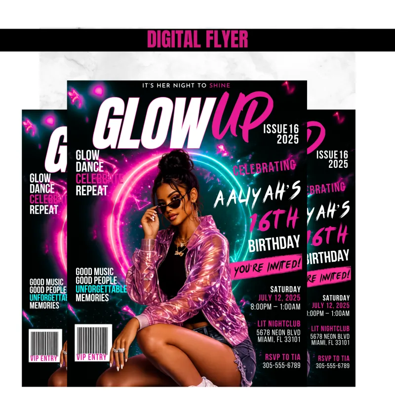  Glow  Magazine Cover Invitation Flyer, Details & RSVP |Digital Invitation, Editable Template