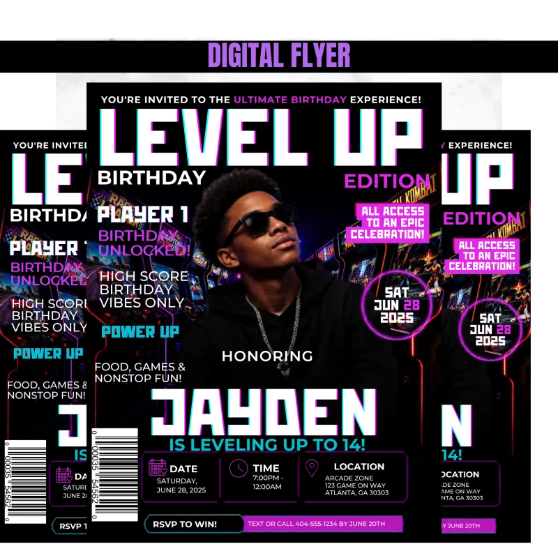 Gamer Magazine Cover Invitation Flyer, Details & RSVP |Digital Invitation, Editable Template