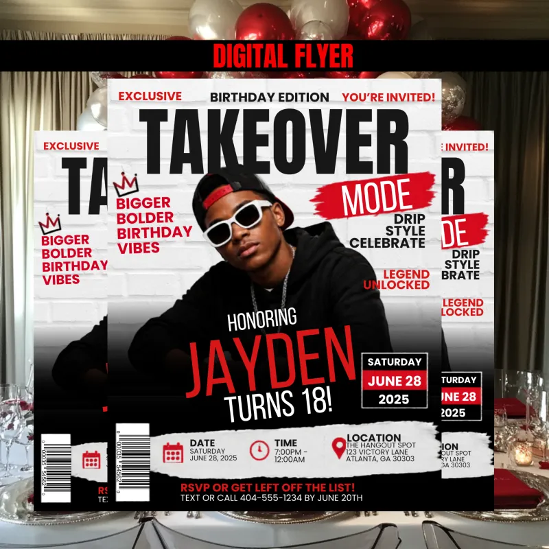  Takeover  Magazine Cover Invitation Flyer, Details & RSVP |Digital Invitation, Editable Template
