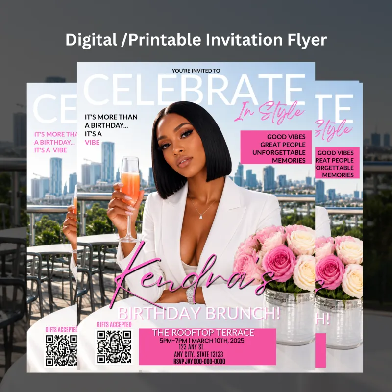 Brunch Magazine Cover Birthday Invitation,  Details & RSVP |Digital  Invitation, Editable Template