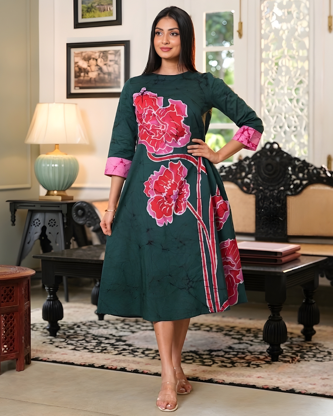  Floral Batik Midi Dress
