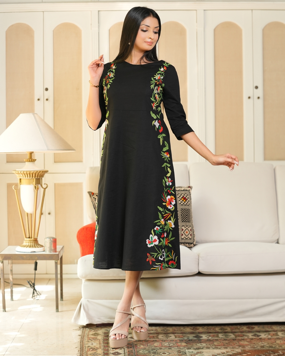 Floral Embroidered Midi Dress