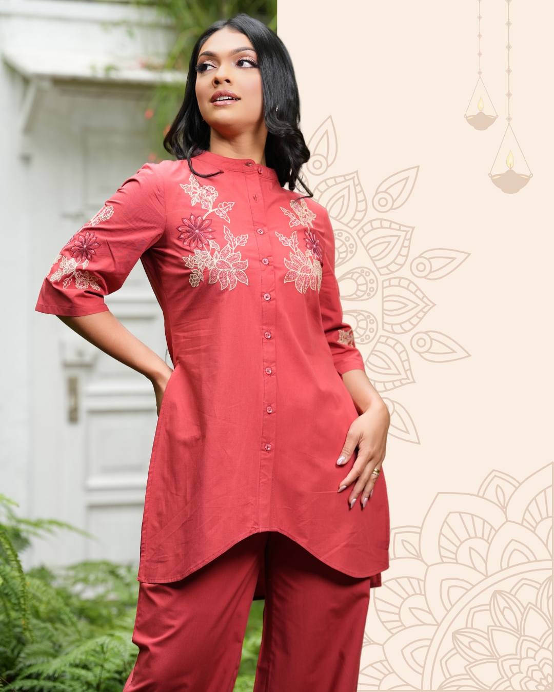 Kurta Top and Pant Set (Button-Down Embroidery)