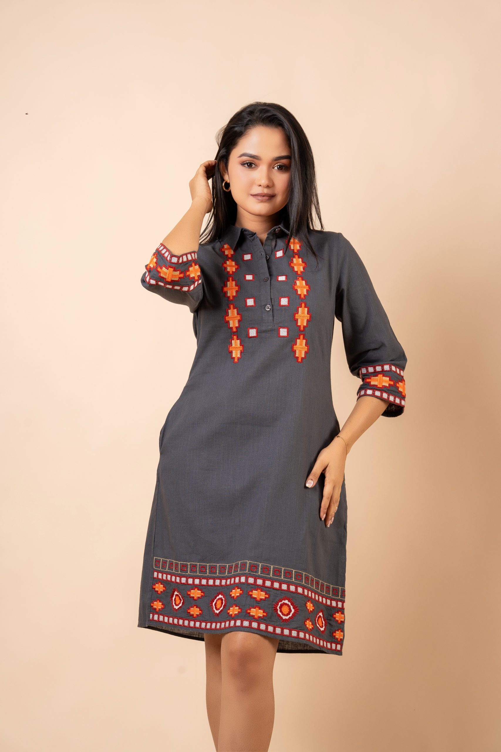 Colourblock Embroidered Maxi Dress