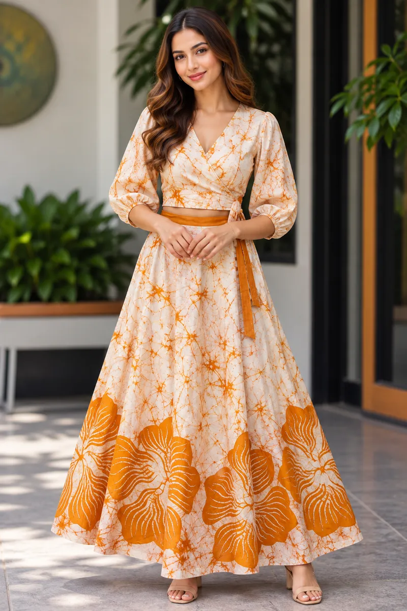 Floral Pattern Wraparound Batik Skirt