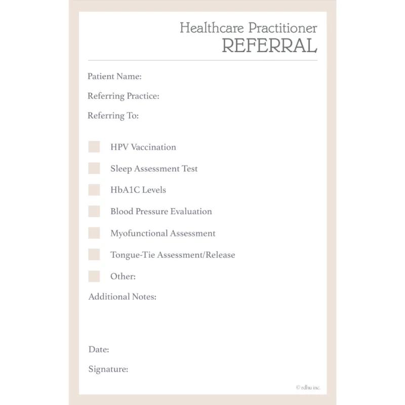Healthcare Practitioner Referral Pad