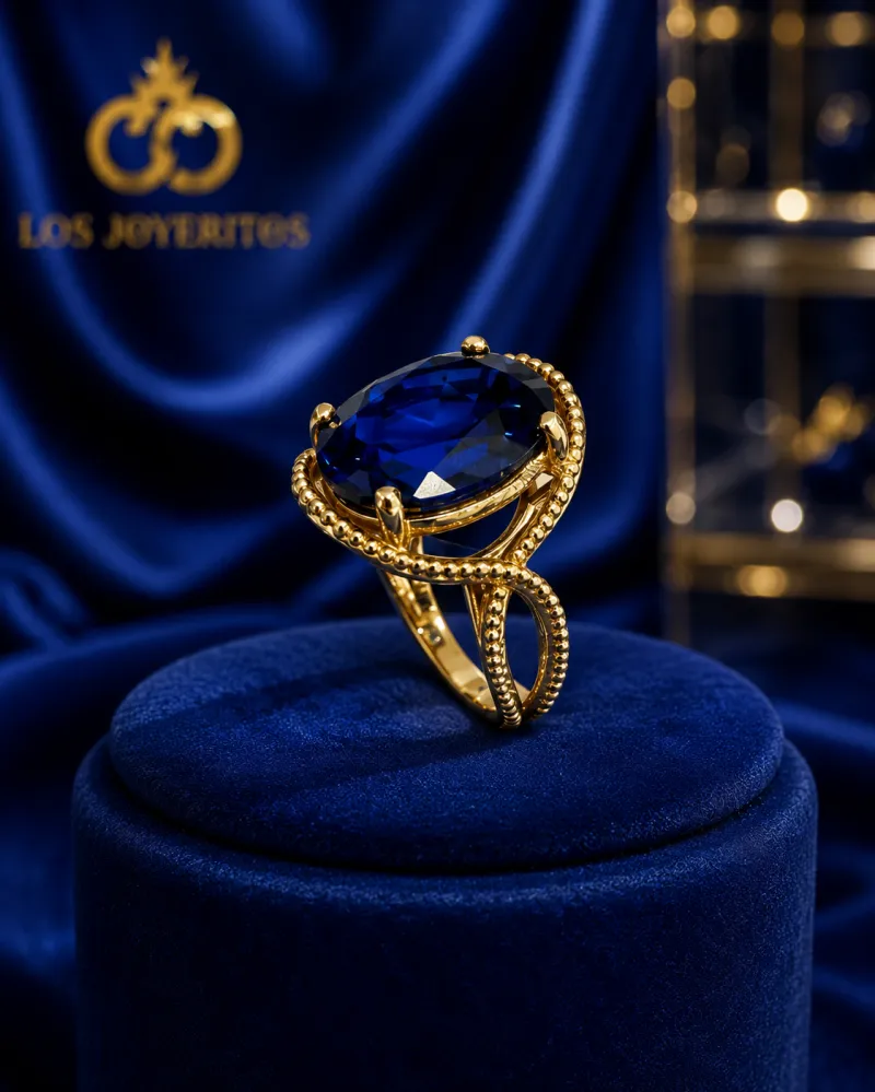 14K Gold Blue Stone Statement Ring