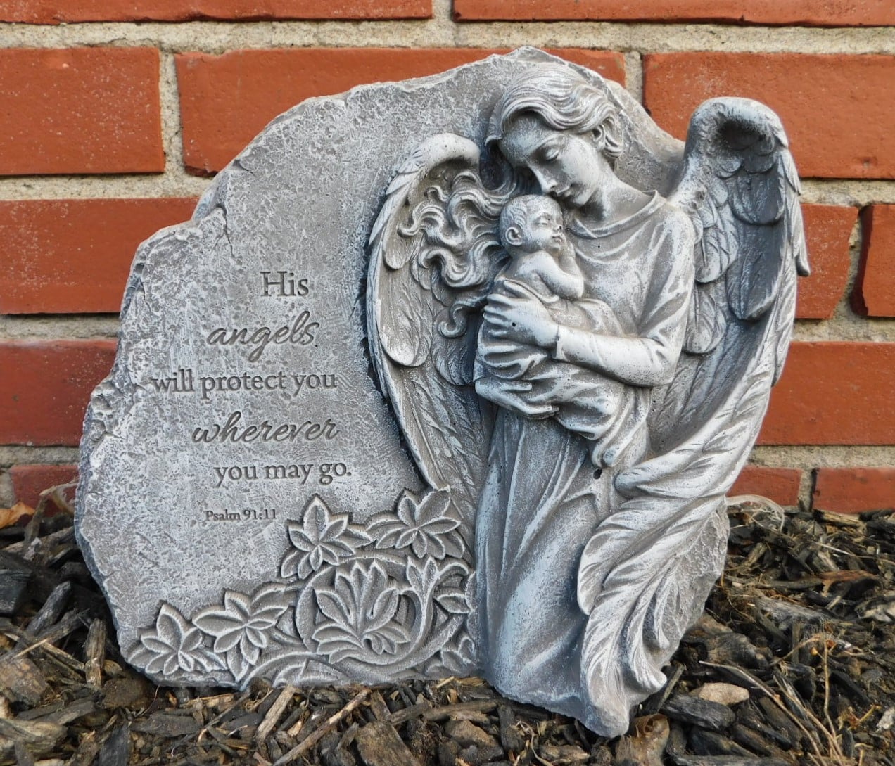 "His Angels Will Protect You" Memorial Garden Stone