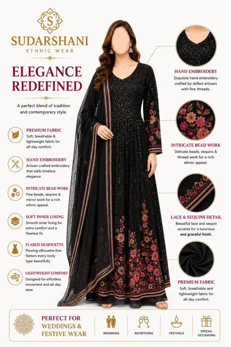 Sequnece Black party wear Anarkali