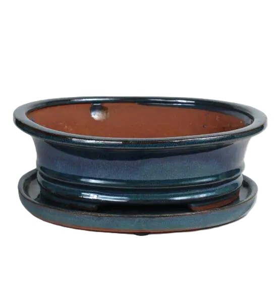 Bonsai ceramic pot 10" BPGAS 10S w. saucer 6 per case