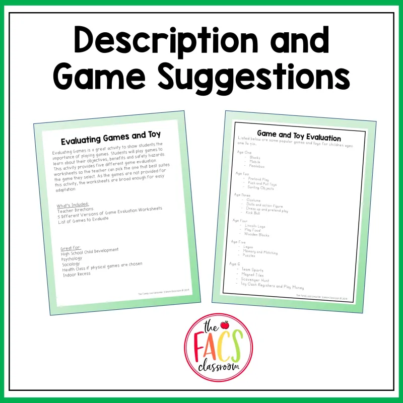 Evaluating Games | Child Development | Family and Consumer Sciences