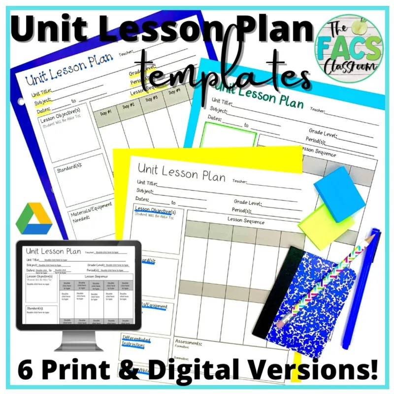 Lesson Plan Template Editable for Unit Lessons | Print or Google Slides