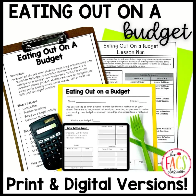 Financial Literacy Eating Out On A Budget Menu Activity | Life Skills