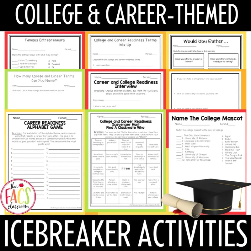 Back to School Career Exploration Ice Breakers Activites | Life Skills | FCS