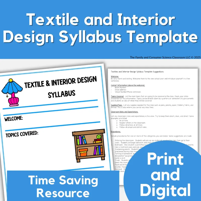 Textile and Interior Design Course Syllabus Template | Back to School | FCS