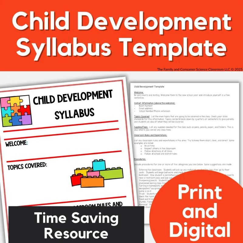 Child Development Editable Class Syllabus - Family & Consumer Science First Day