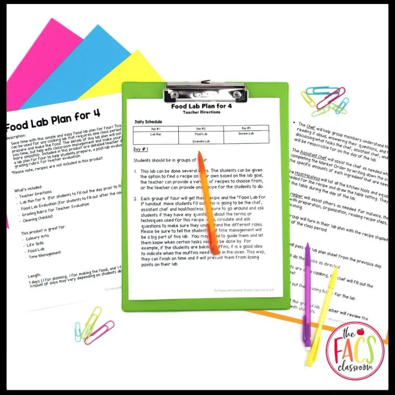No Prep Foods Lab Planning for 4 Evaluation Sheet for High School FCS