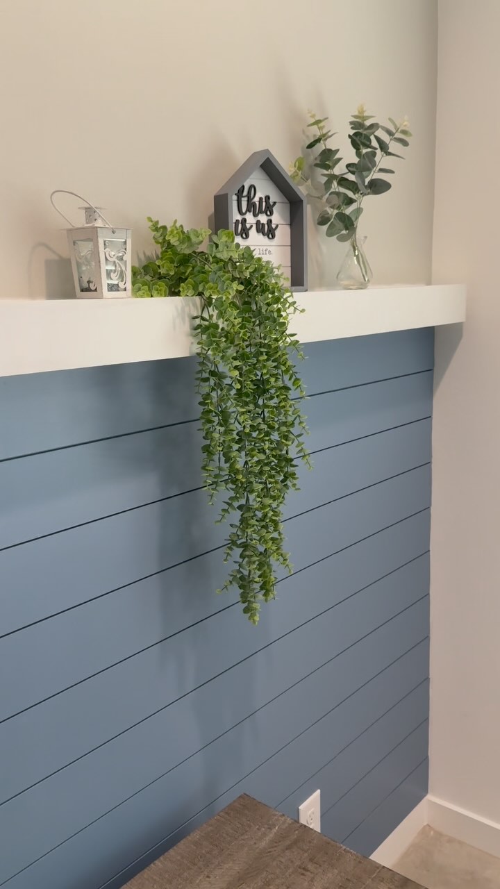 Blue shiplap interior accent wall with shelf — feature wall painting Phoenix AZ