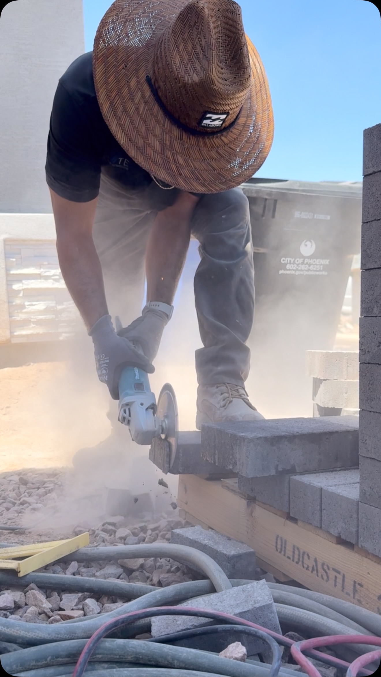 Retaining wall block installation in progress Phoenix AZ
