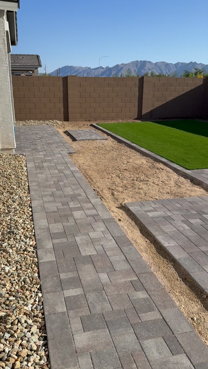 Custom paver walkway with artificial turf Phoenix AZ