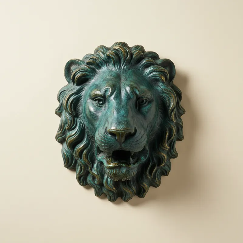 Bronze Lion Head Sculpture Outdoor Fountain Garden Water Feature PSB-064