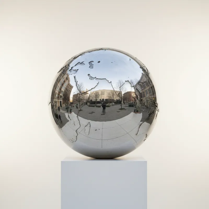 Contemporary Stainless Steel Sculpture with Globe Form Design Fit for Public Plazas or Commercial Entrances PSSS-235