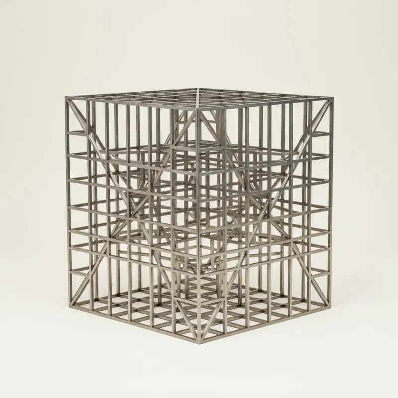 Modern Openwork Cube Stainless Steel Sculpture with Mirror Polished Finish for Urban Plaza and Commercial Stree PSSS-258