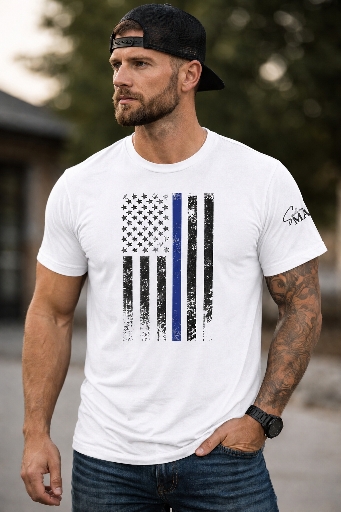 Thin Blue Line- White- 2XL