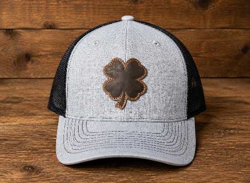 Fierce- 4 Leaf Clover-Leather Patch- Gray & Black