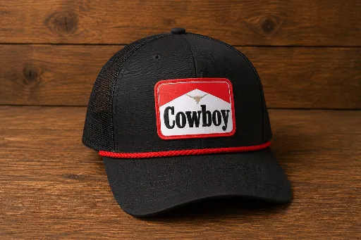 Fierce Cowboy- Woven Patch w red rope- Black & Red