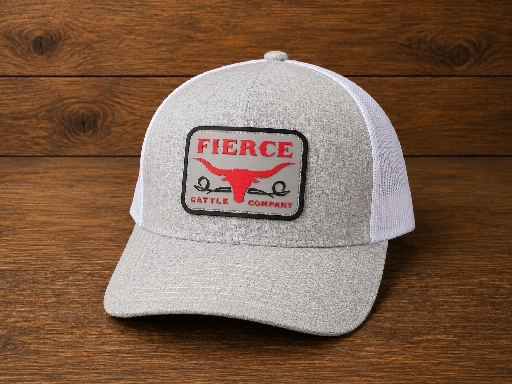 Fierce Cattle Company- Leather patch- Gray & White