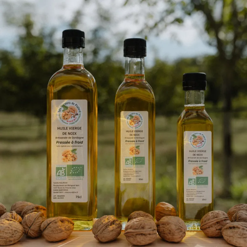 Huile vierge de noix Bio – Extraction à froid – Noix Franquette