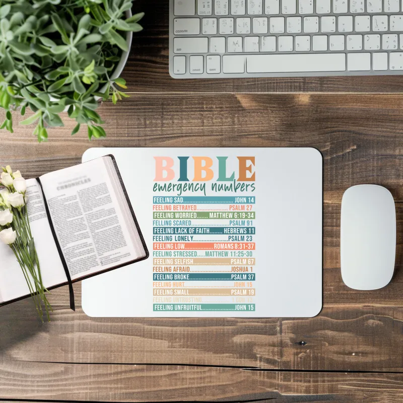 Bible Emergency Numbers Mousepad - Inspirational Christian Scriptures for Every Need