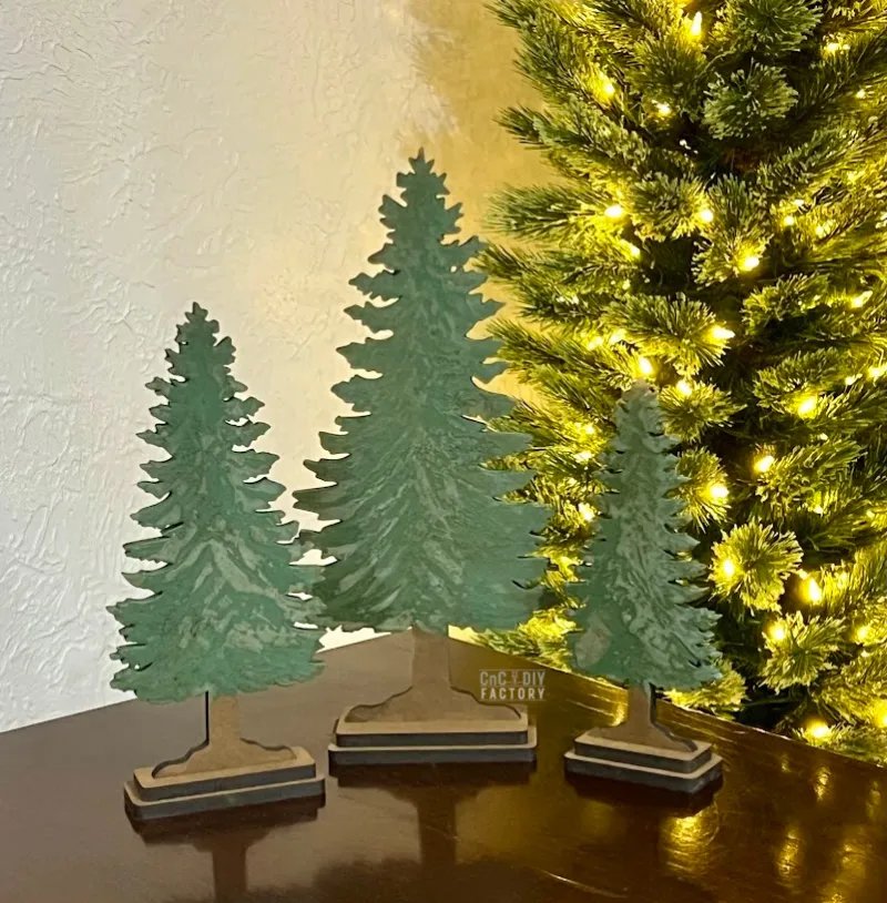 Set of 3 Laser Cut Winter Pine Trees – Three Sizes with Bases DIY Kit