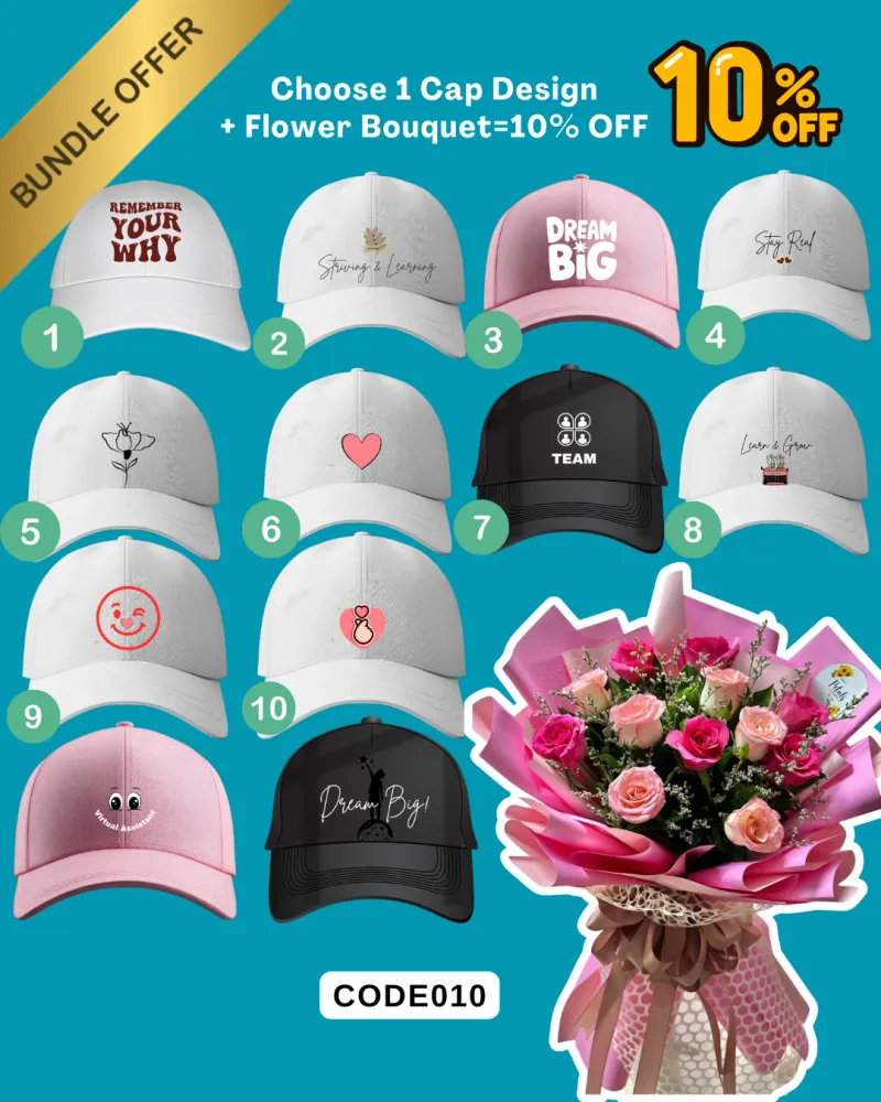 CAP AND FLOWER BOUQUET BUNDLE