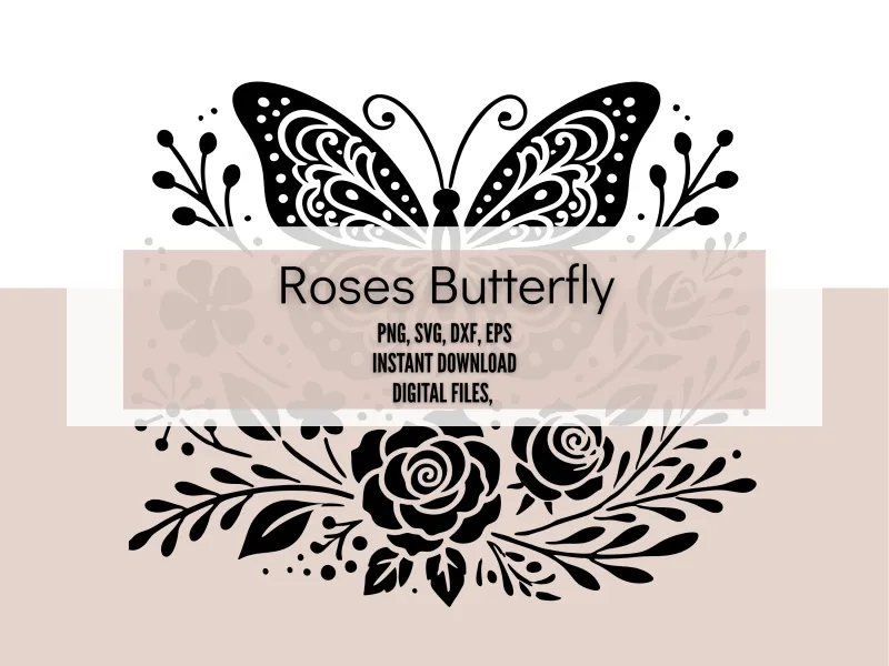 Roses Butterfly SVG | Floral Butterfly Cut File for Cricut & Silhouette | PNG SVG DXF EPS | Instant Download